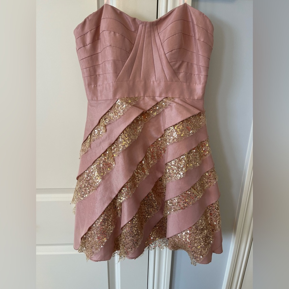 Adrianna Papell Pink Gold Y2K Mini Dress
